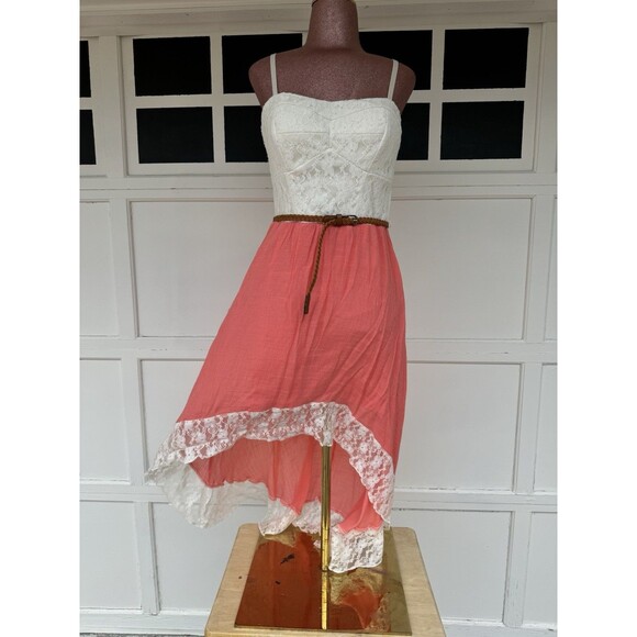 Lily Rose High Low Dress Belted Lace Sweetheart Adjustable Straps Coral Pink Med - Picture 1 of 11